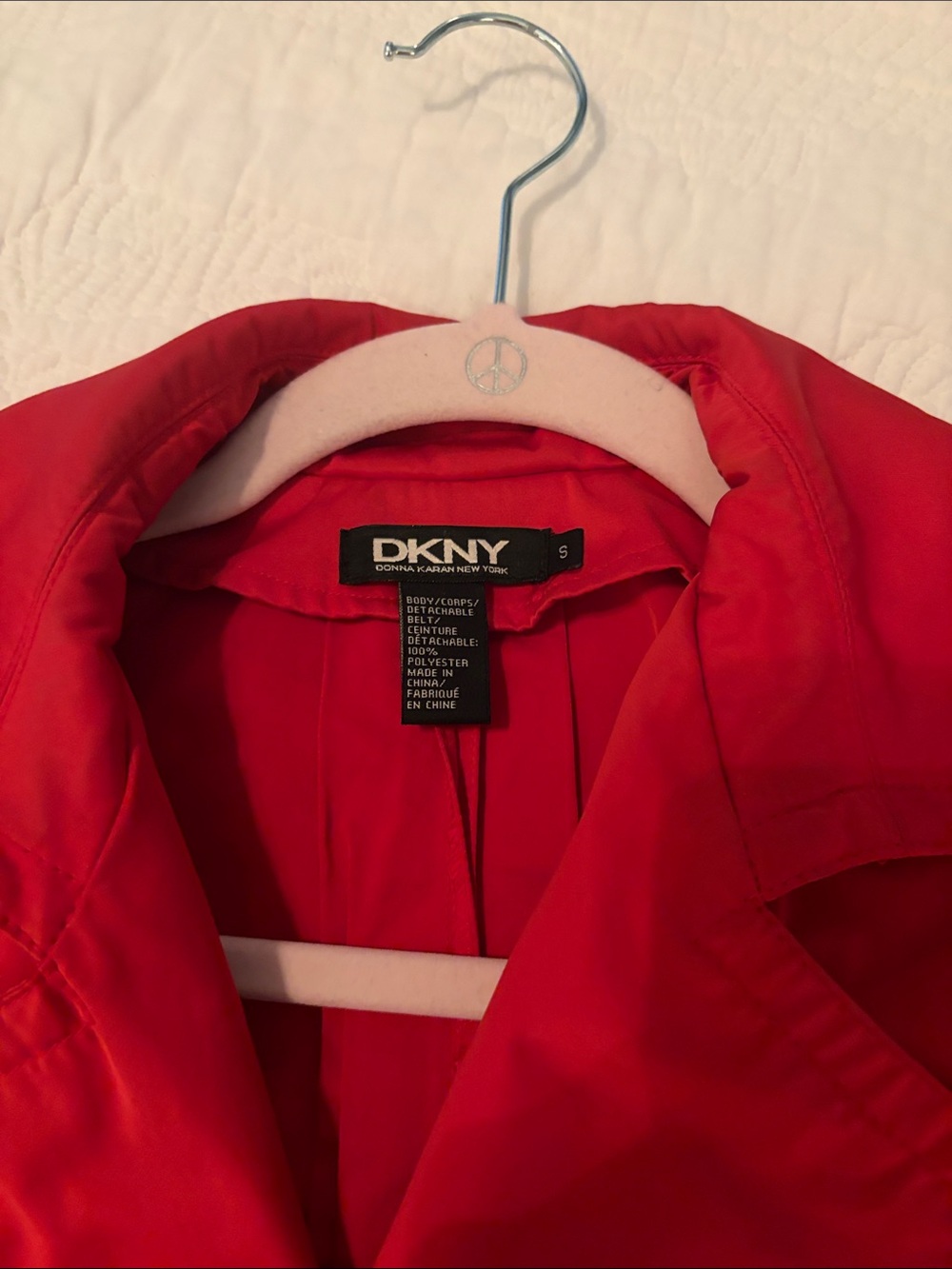 DKNY Bold Red Trench Coat with Classic Collar